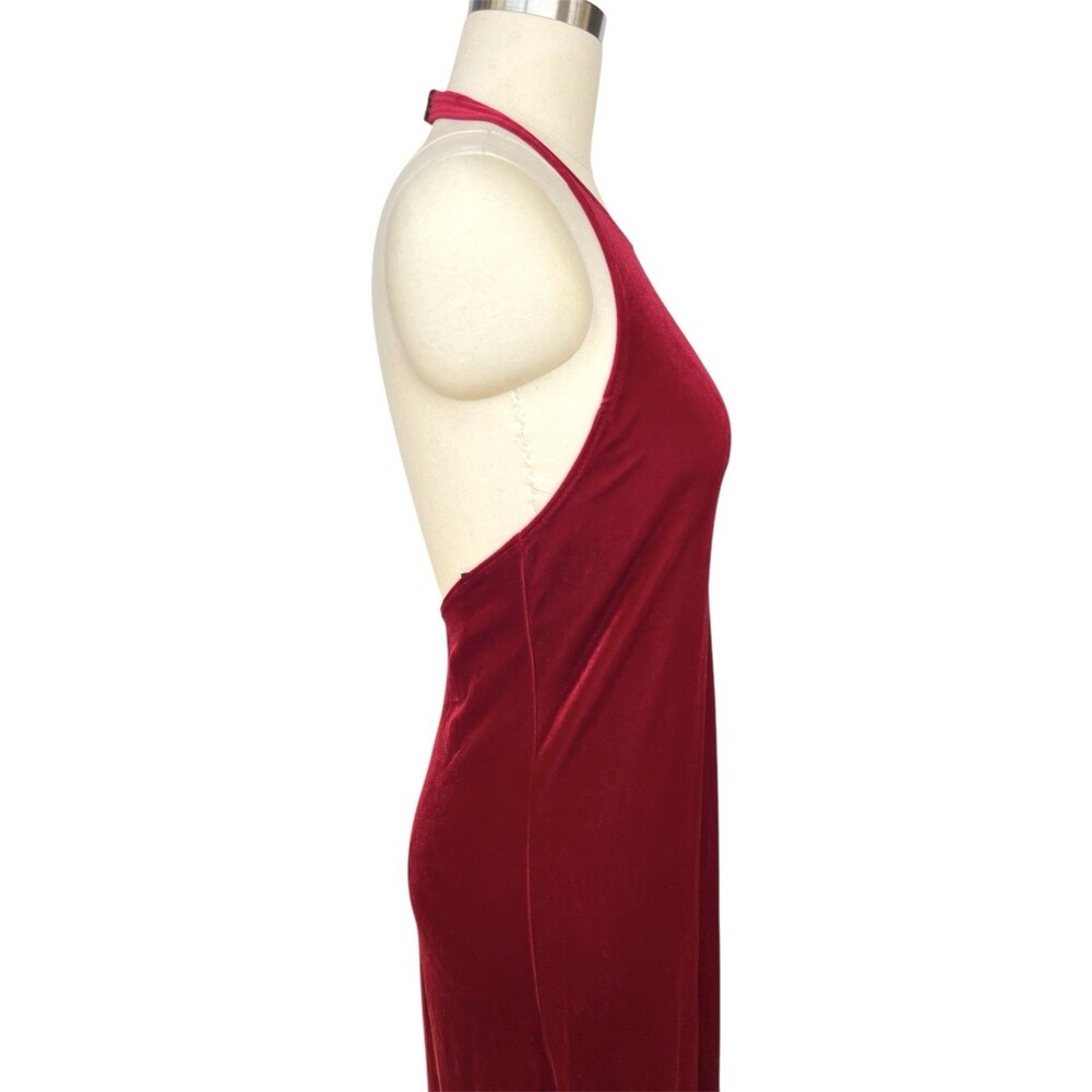 VTG 90s Y2K Laundry Shelli Segal Red Velvet Halter Maxi Dress Open Back NWT Sz M - Picture 11 of 16